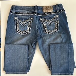Miss Me Embellished Blue Women's Boyfriend Jeans with Decorative Back Pockets